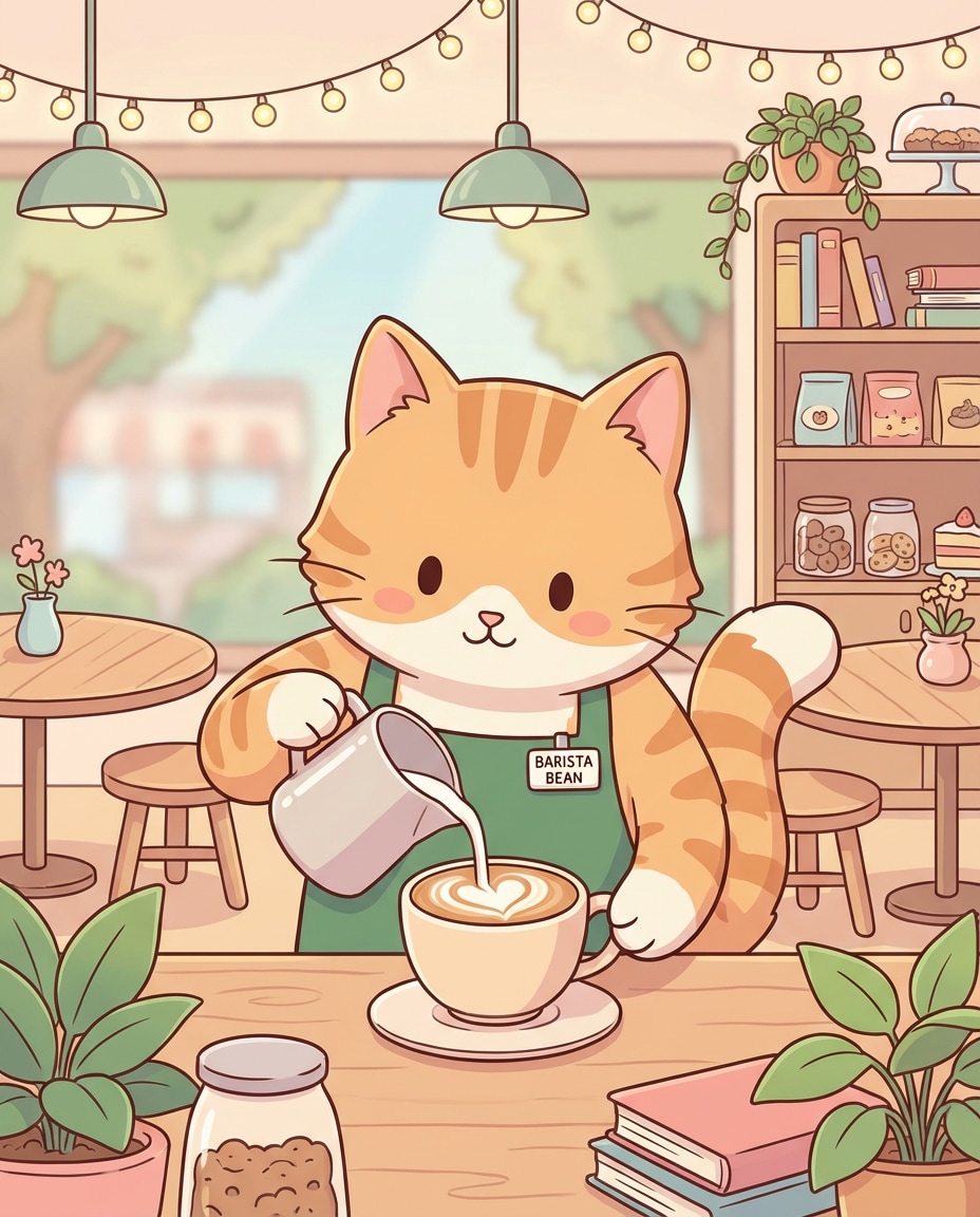AI-generated Cozy Cat Barista Character made with Nano Banana 2