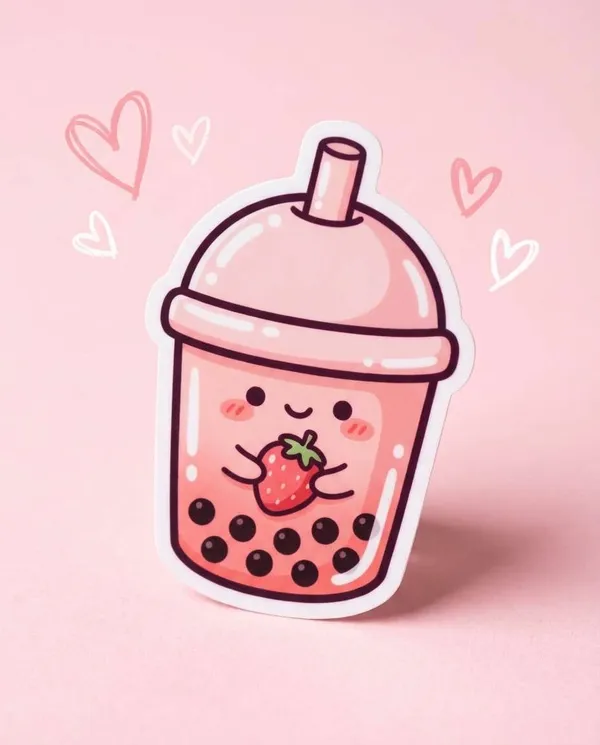 AI-generated Strawberry Milk Tea Character made with Nano Banana 2