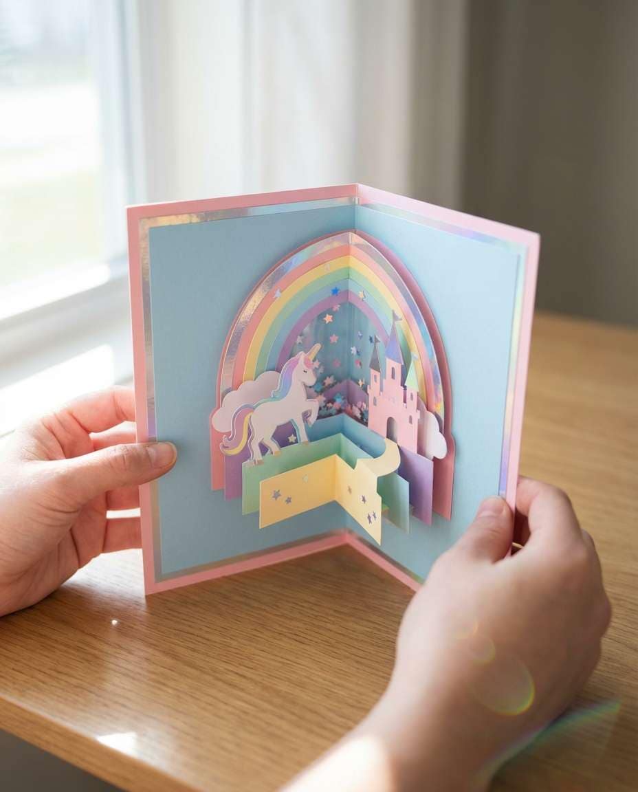 AI-generated Unicorn Birthday 3D Pop-up Card made with Nano Banana Pro
