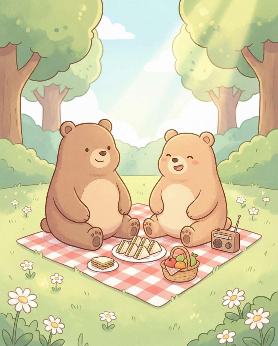 AI-generated Picnic Bear Friends Illustration made with Nano Banana 2