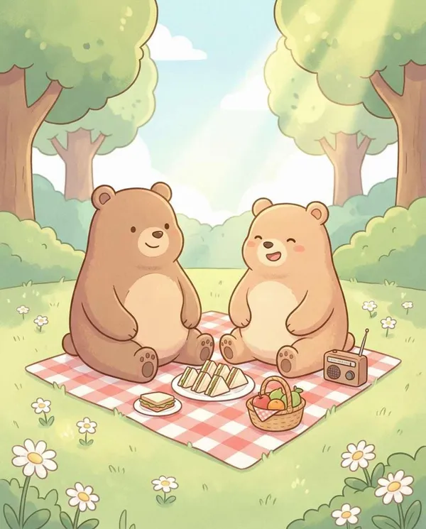 나노바나나 2로 생성한 피크닉 곰 친구 일러스트