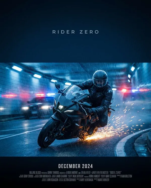 AI-generated Tunnel Motorcycle Chase Poster made with Nano Banana 2