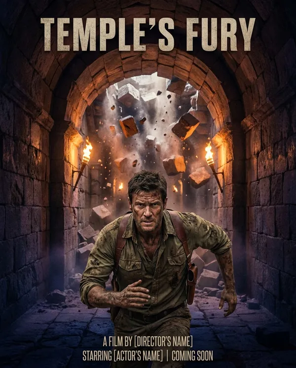 AI-generated Temple Trap Escape Poster made with Nano Banana 2