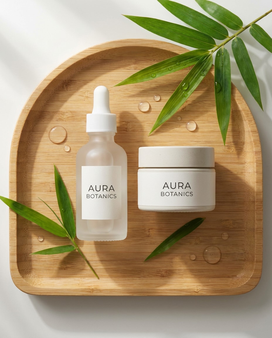 AI-generated Bamboo Skincare Flat Lay made with Nano Banana 2