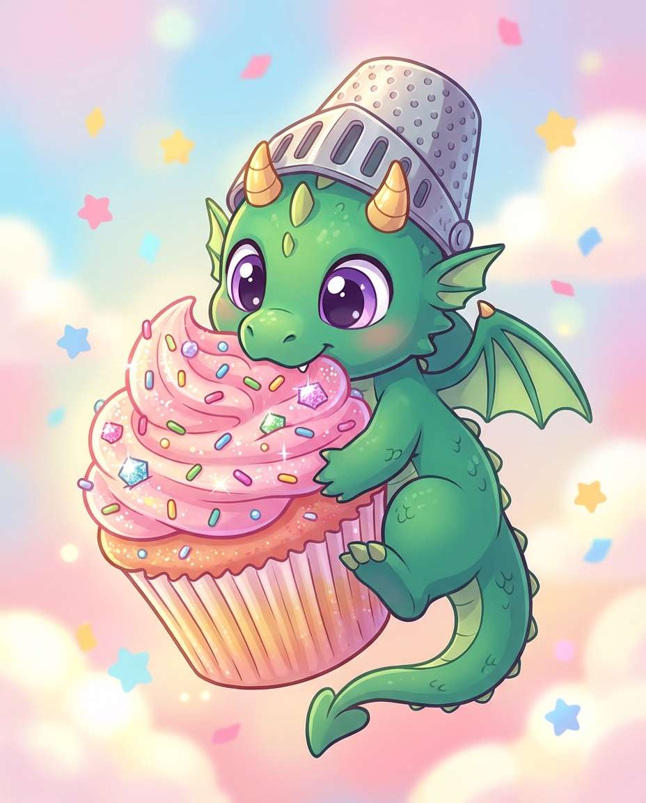 AI-generated Baby Dragon Cupcake Character made with Nano Banana 2