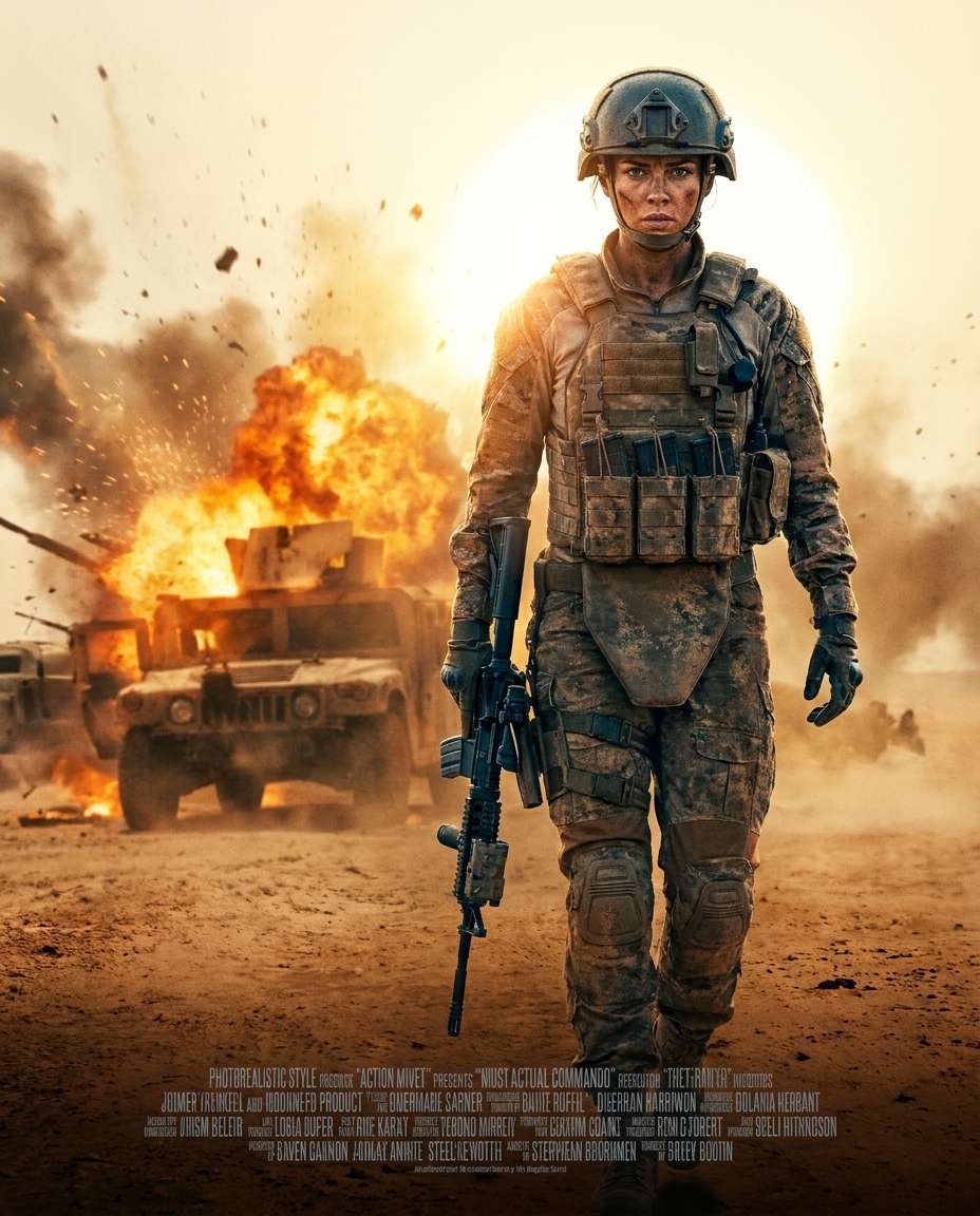 AI-generated Desert Convoy Explosion Action Poster made with Nano Banana 2