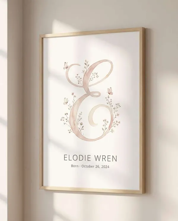 AI-generated Floral Initial Nursery Poster made with Nano Banana 2