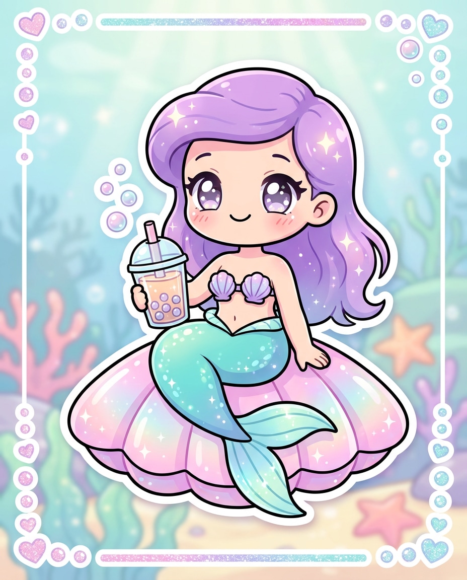 AI-generated Bubble Tea Mermaid Character made with Nano Banana 2
