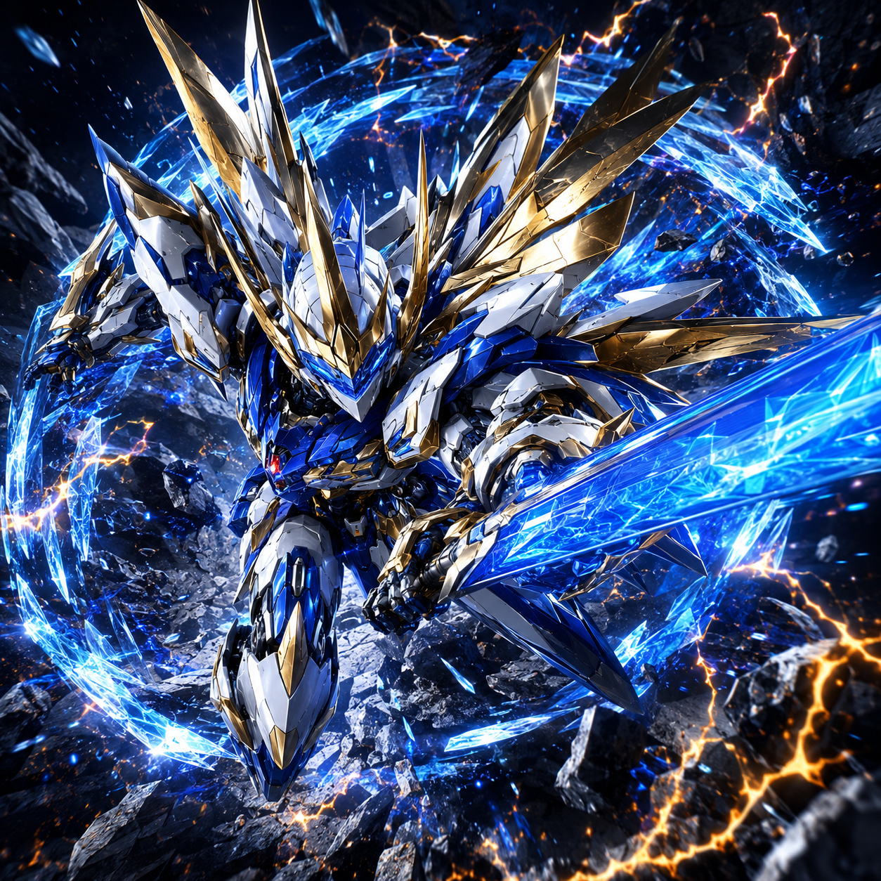 AI-generated Blue White Gold Mobile Knight Mecha made with GPT Image 2
