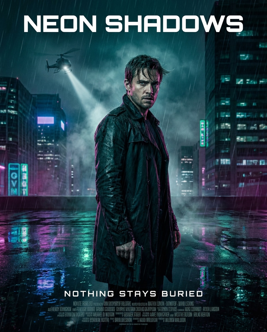 AI-generated Neon Rooftop Chase Action Poster made with Nano Banana 2