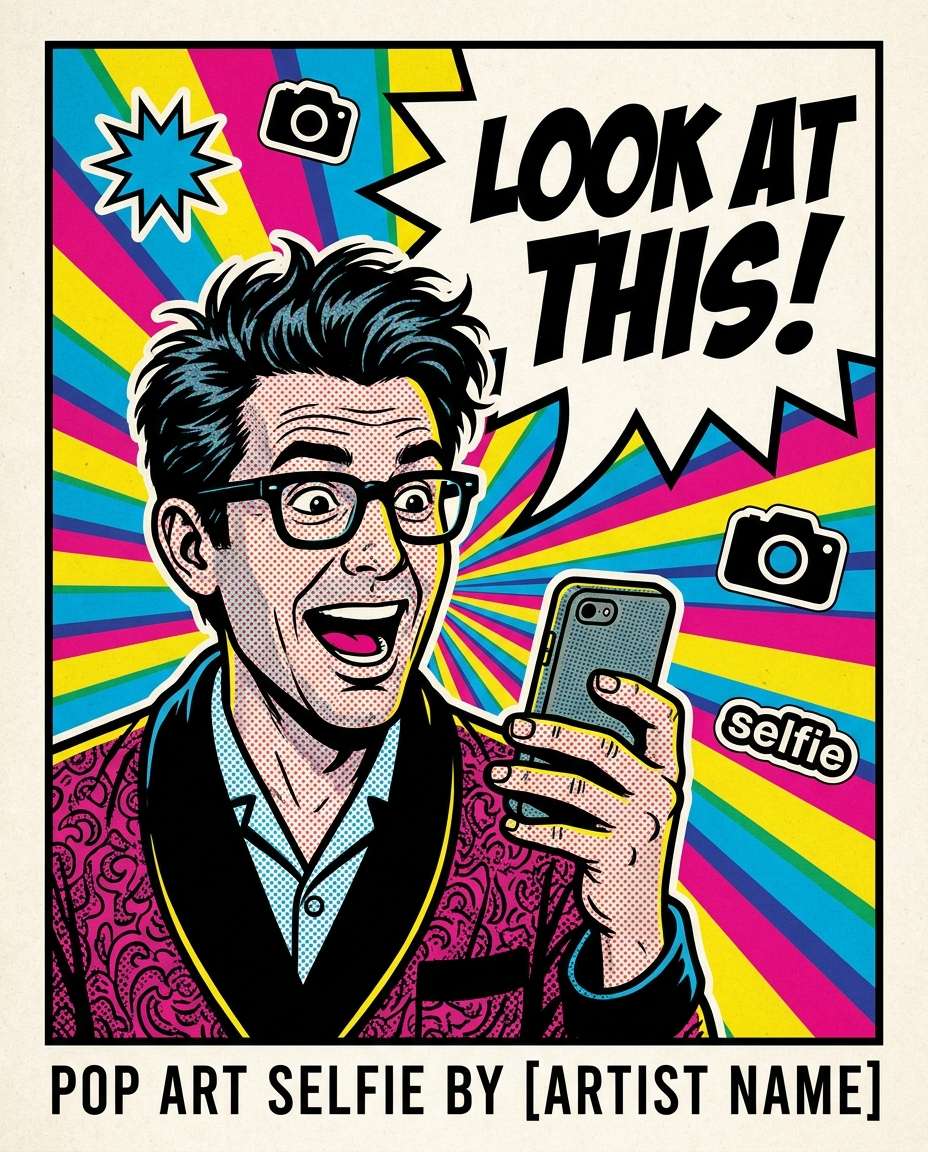 AI-generated Speech Bubble Selfie Pop Art Poster made with Nano Banana Pro