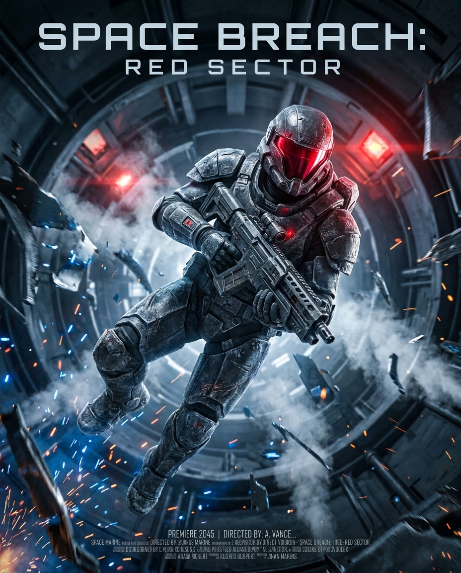 AI-generated Space Station Breach Action Poster made with Nano Banana 2