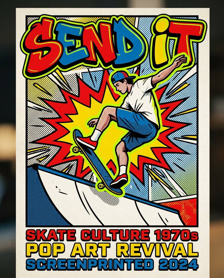 AI-generated Kickflip Skateboarder Poster made with Nano Banana Pro