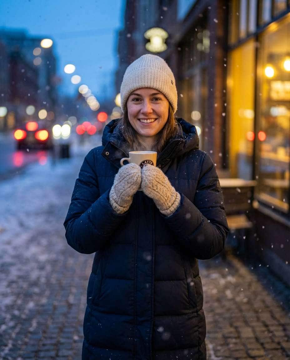 AI-generated Snowy Street Cafe made with Nano Banana Pro