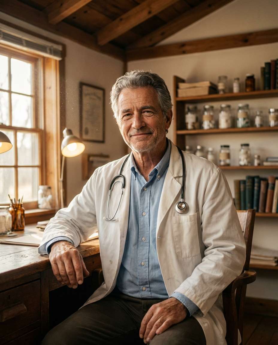 AI-generated Warm Rural Clinic Doctor Portrait made with Nano Banana Pro