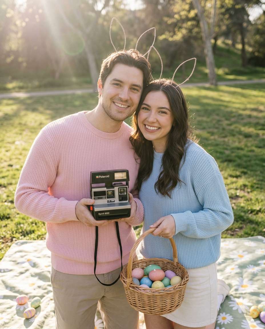 AI-generated Polaroid Easter Couple made with Nano Banana Pro