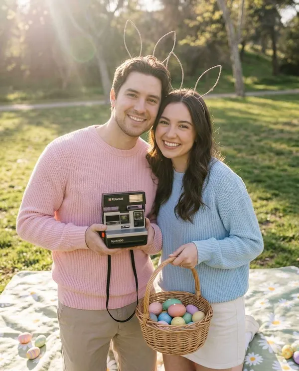 AI-generated Polaroid Easter Couple made with Nano Banana Pro
