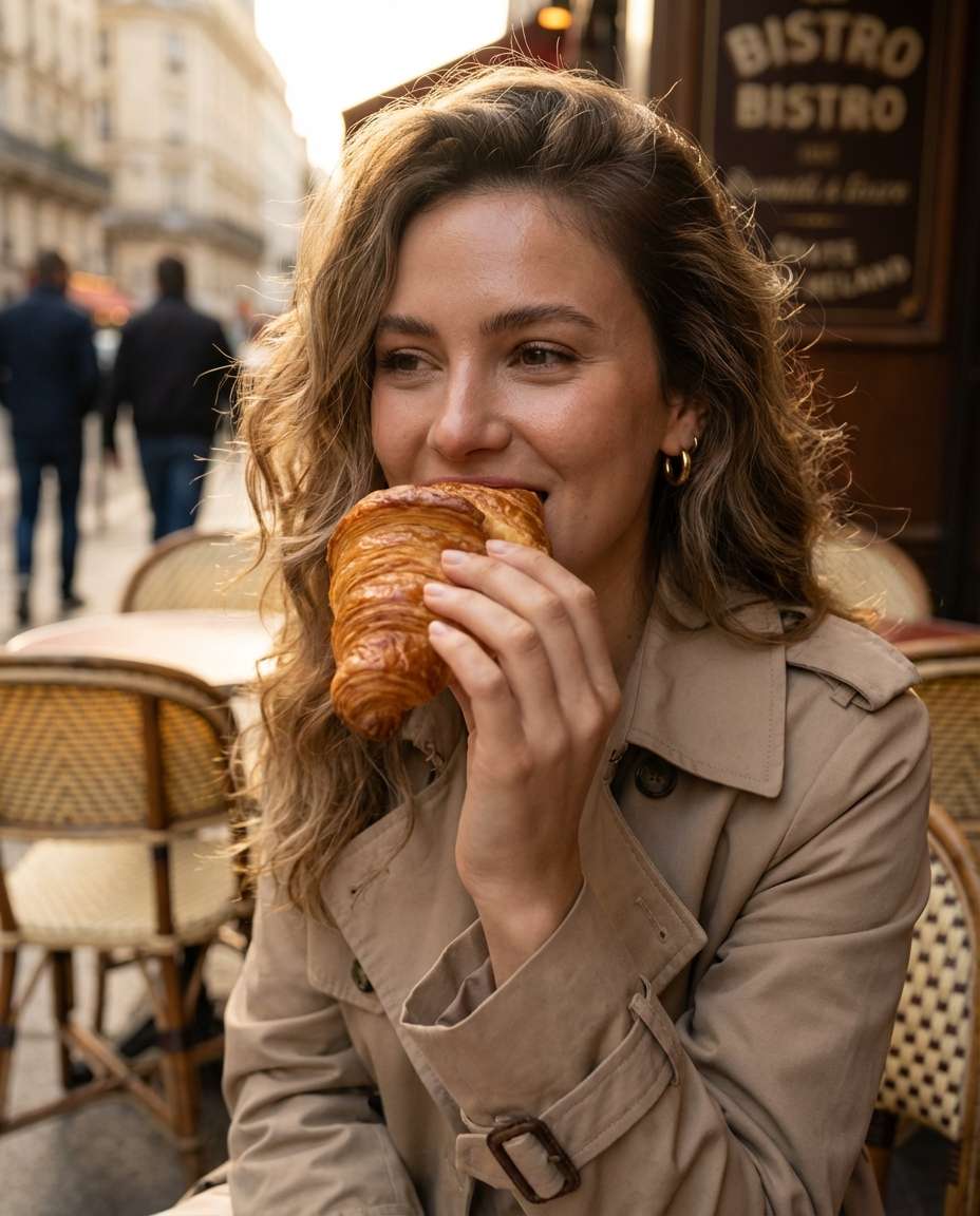 AI-generated Butter Croissant Bite Close-Up made with Nano Banana Pro