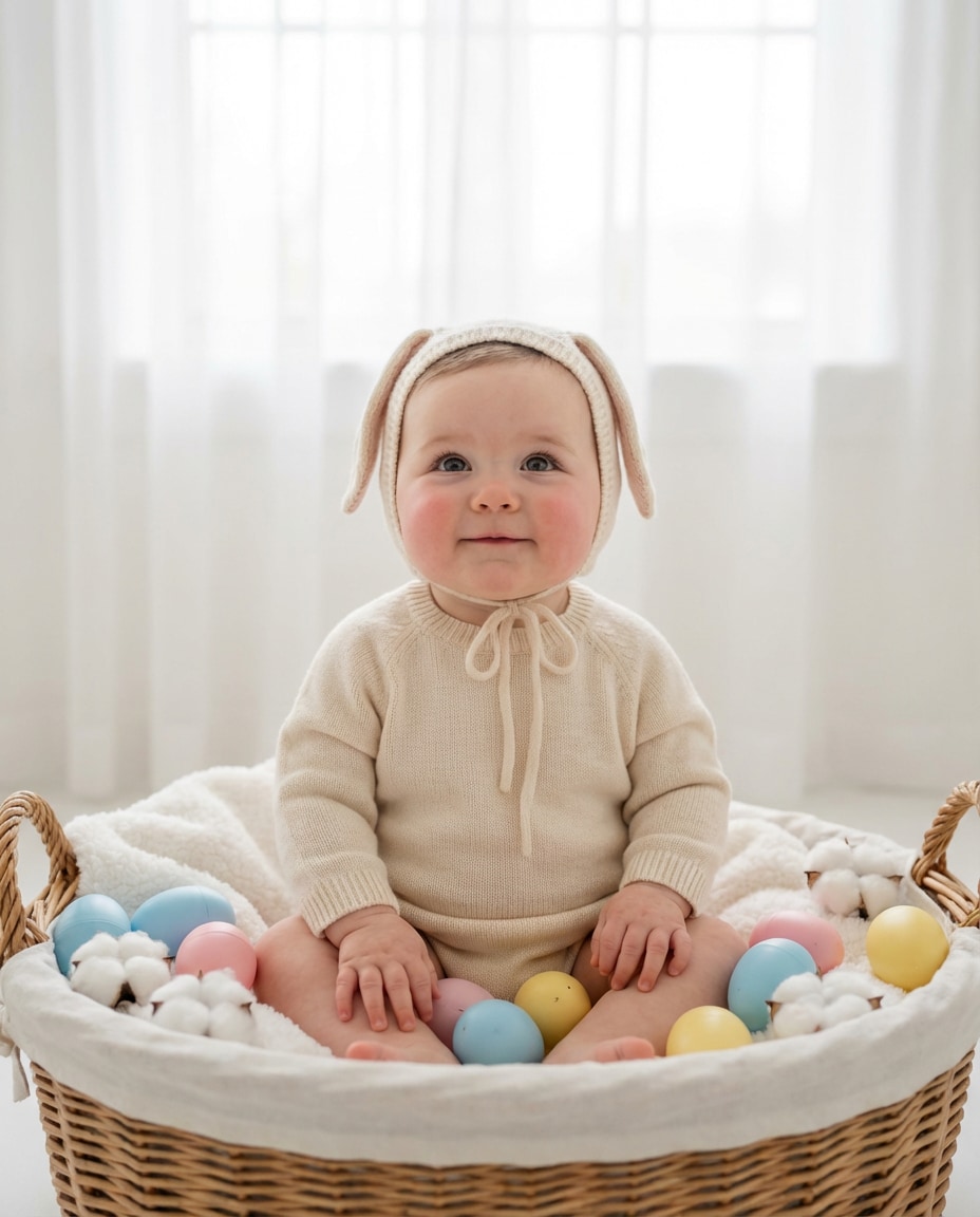 AI-generated Baby Bunny Basket Portrait made with Nano Banana Pro