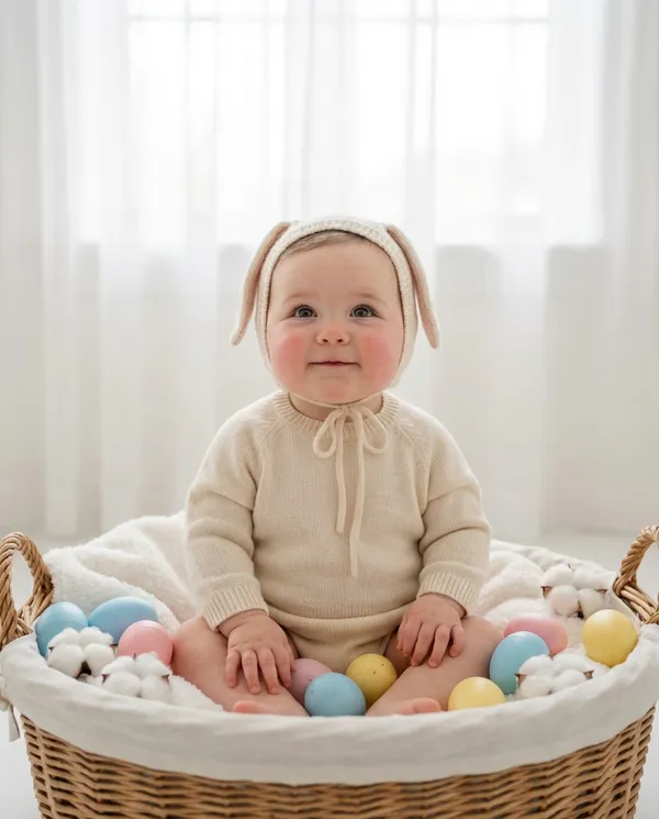 AI-generated Baby Bunny Basket Portrait made with Nano Banana Pro