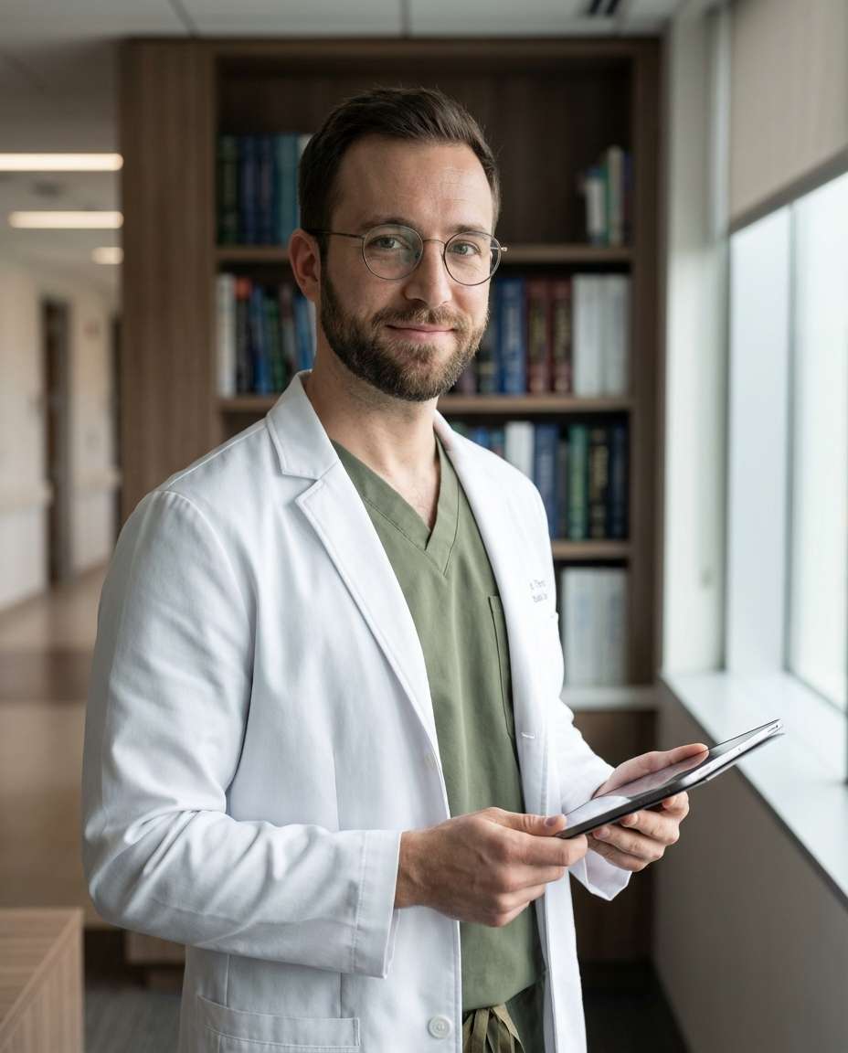 AI-generated Doctor in Lab Coat and Glasses made with Nano Banana Pro