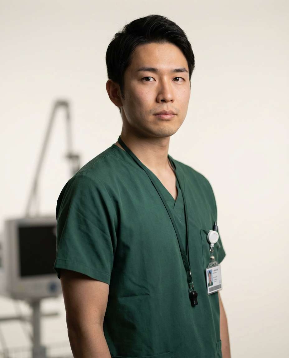 AI-generated Minimal Doctor Scrubs Portrait made with Nano Banana Pro