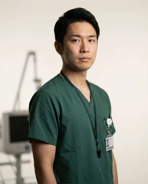 AI-generated Minimal Doctor Scrubs Portrait made with Nano Banana Pro
