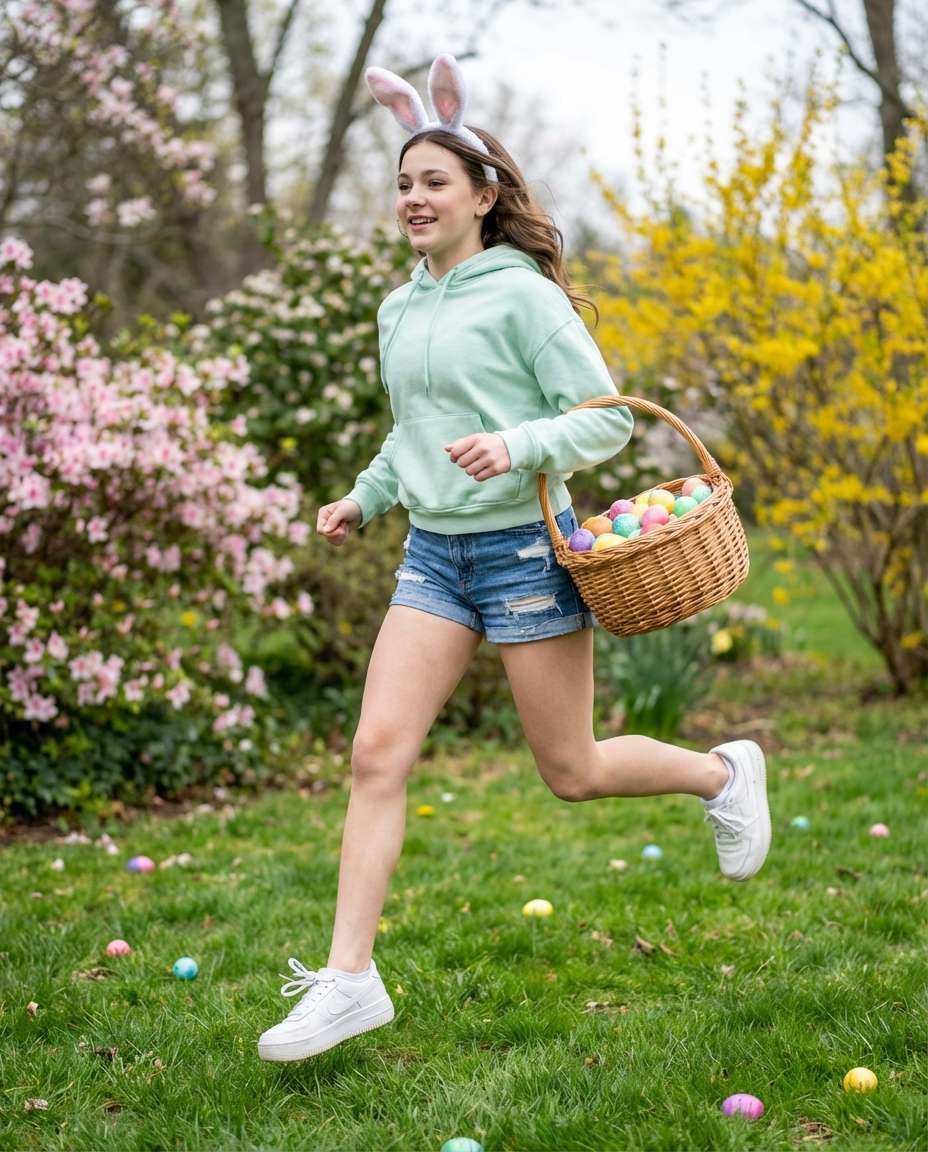 AI-generated Easter Egg Hunt Scene made with Nano Banana Pro