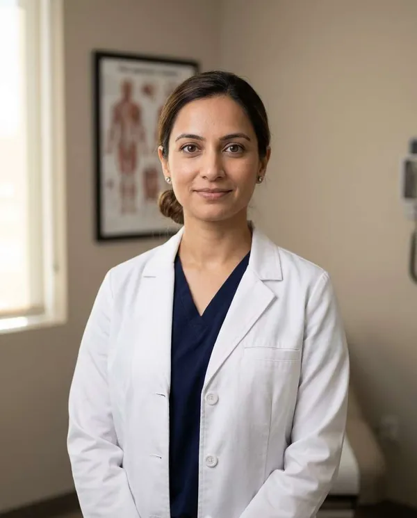 AI-generated Warm Clinic Doctor Headshot made with Nano Banana Pro