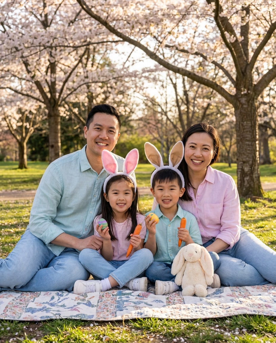 AI-generated Family Bunny Picnic Portrait made with Nano Banana Pro
