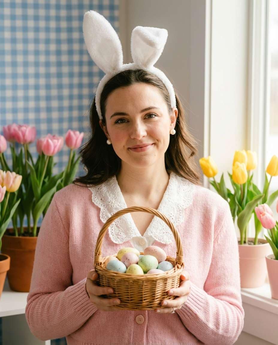 AI-generated Pastel Bunny Headband Portrait made with Nano Banana Pro