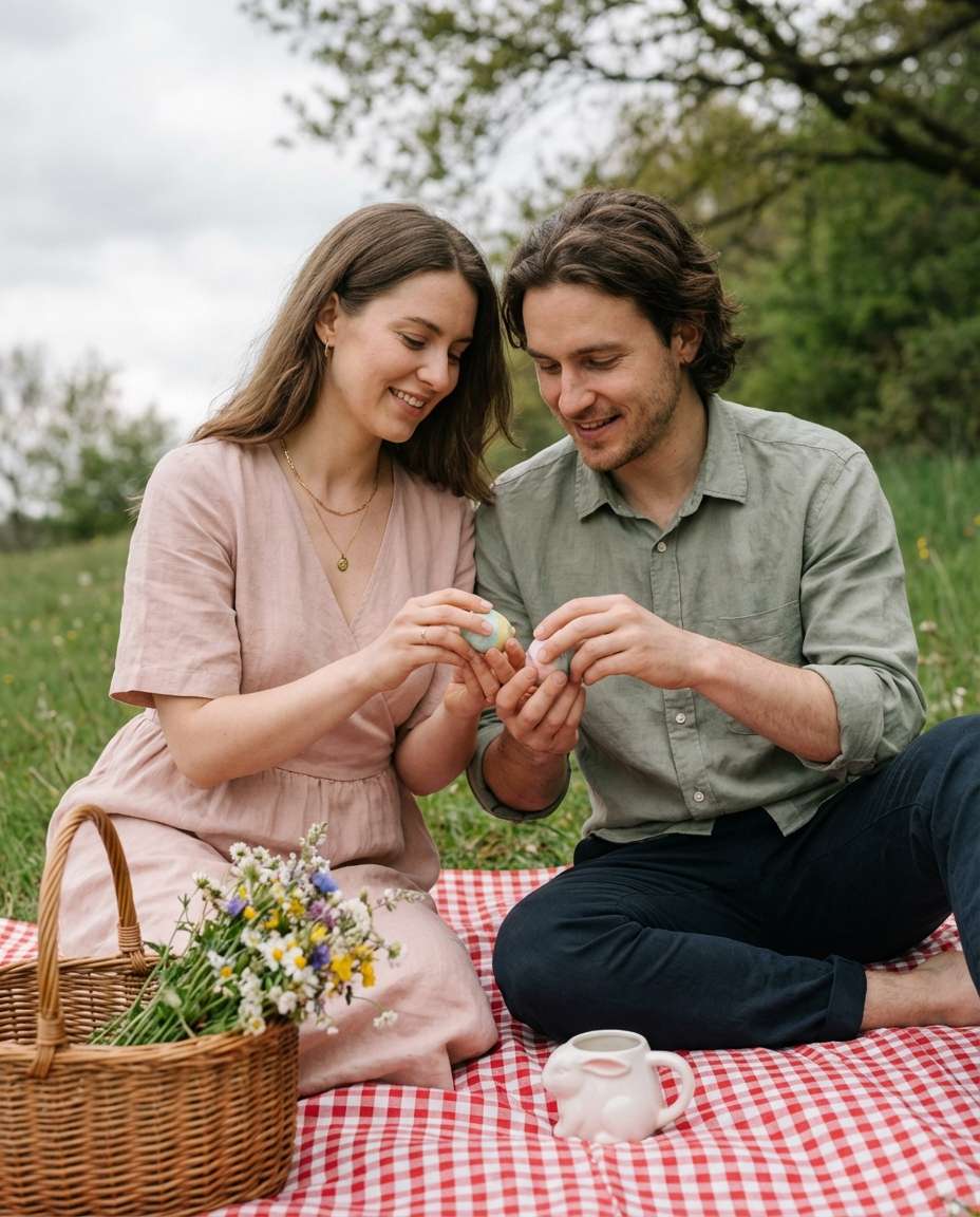 AI-generated Cottagecore Easter Egg Picnic made with Nano Banana Pro