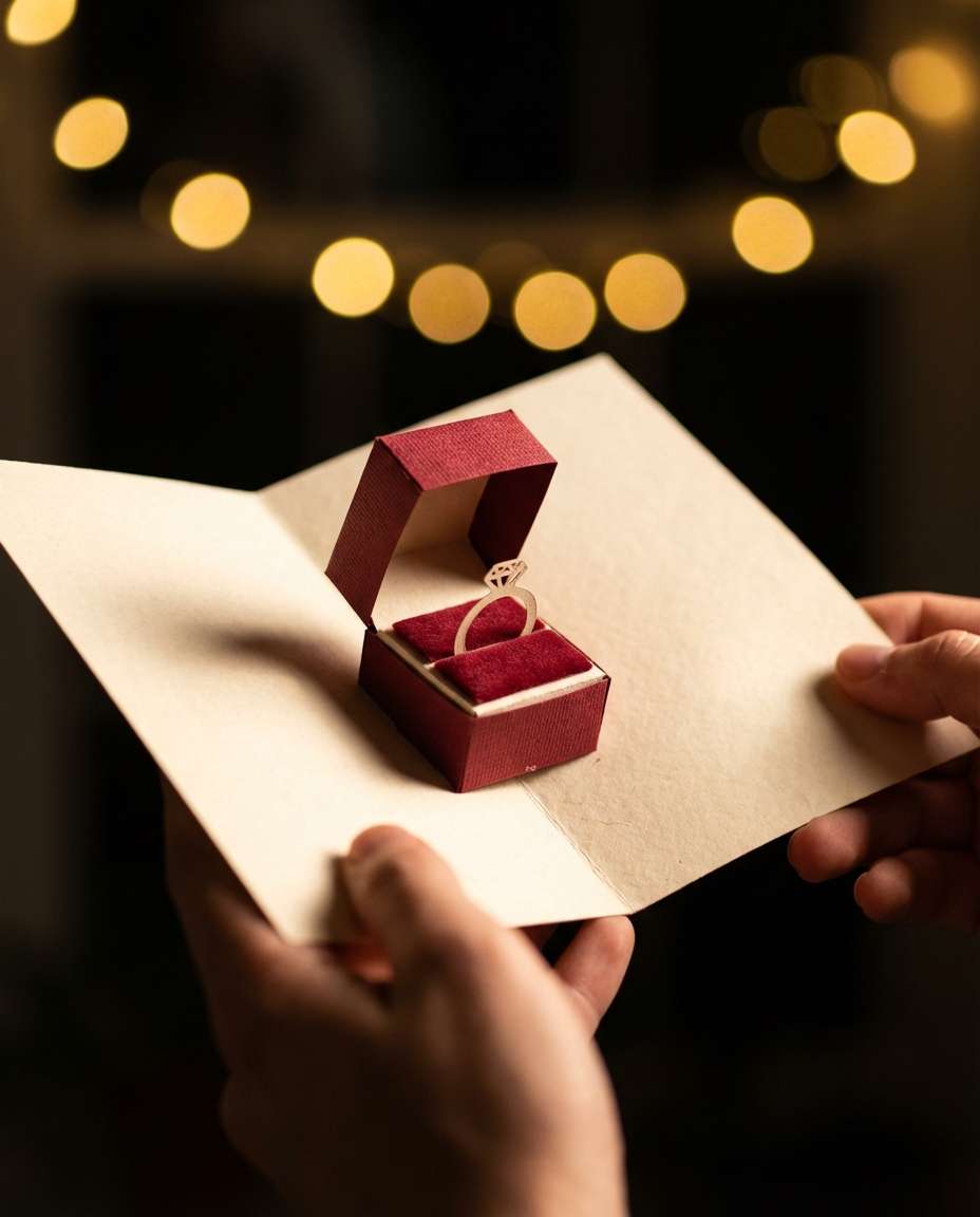 AI-generated Proposal Ring Pop-up Card made with Nano Banana Pro