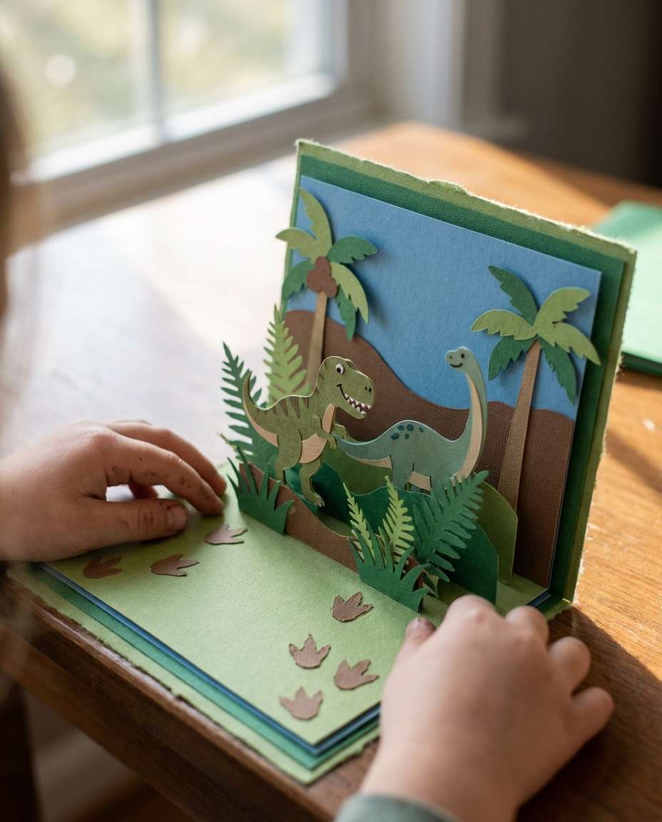 AI-generated Dinosaur Adventure Pop-up Card made with Nano Banana Pro