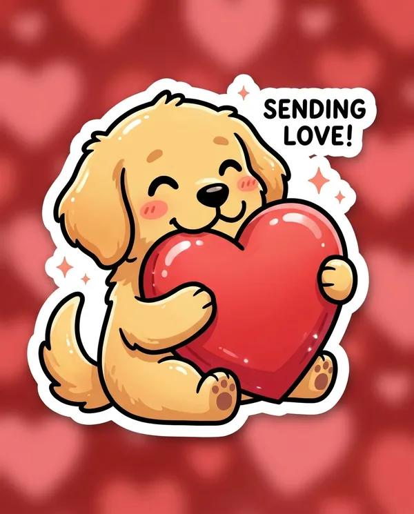 AI-generated Golden Retriever Heart Hug Sticker made with Nano Banana Pro
