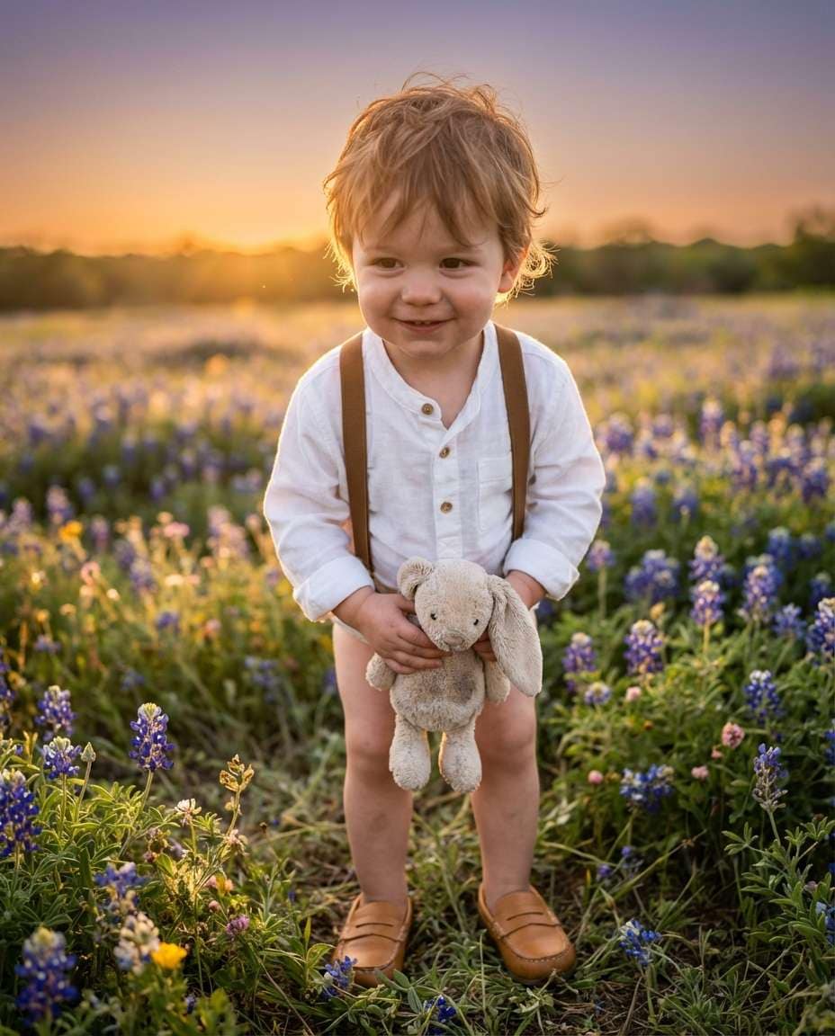 AI-generated Bluebonnet Field Baby Portrait made with Nano Banana Pro