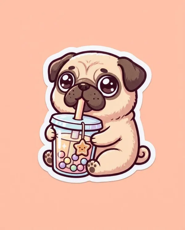 AI-generated Pug Bubble Tea Sticker made with Nano Banana Pro