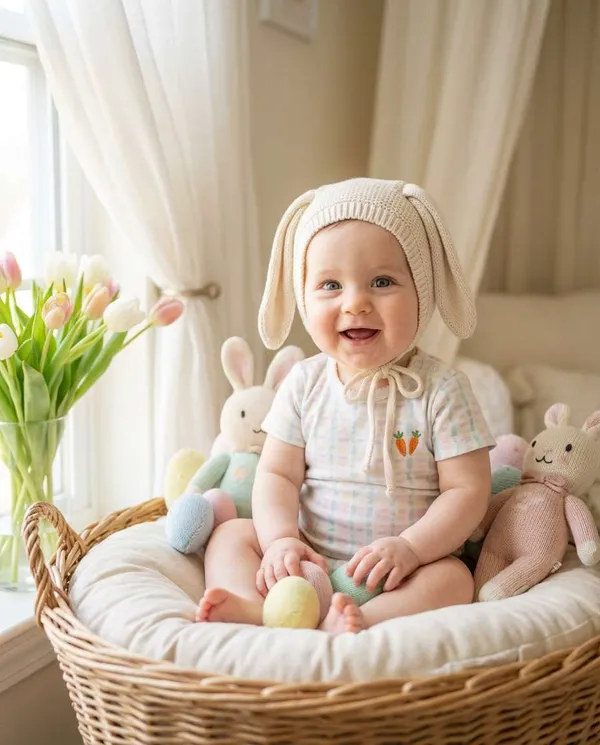AI-generated Baby Bunny Basket Portrait made with Nano Banana Pro
