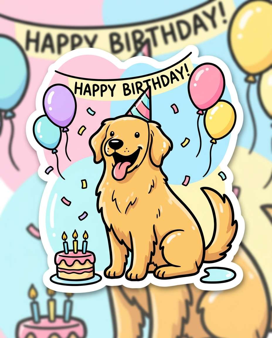 AI-generated Birthday Party Puppy Sticker made with Nano Banana Pro