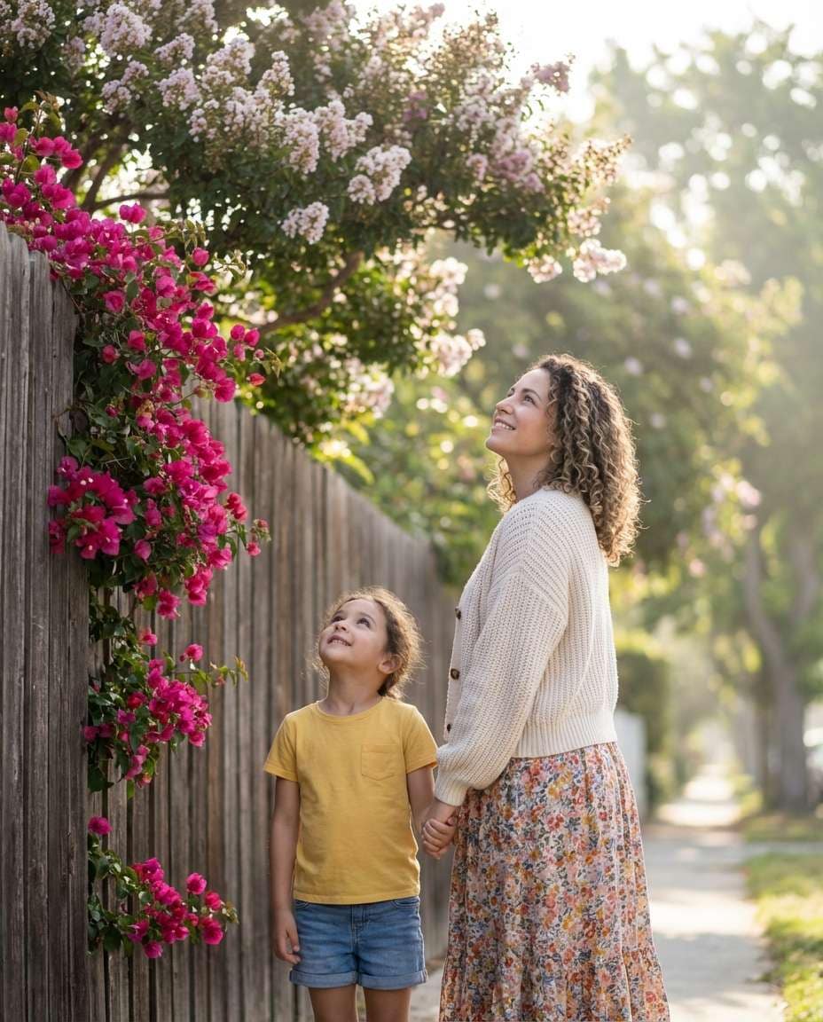 AI-generated Mother and Child Walking Through Flowers made with Nano Banana Pro