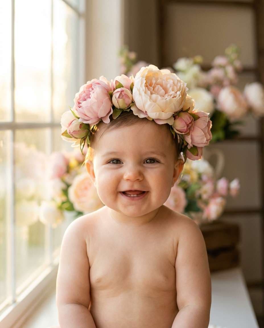 AI-generated Baby Peony Crown Portrait made with Nano Banana Pro