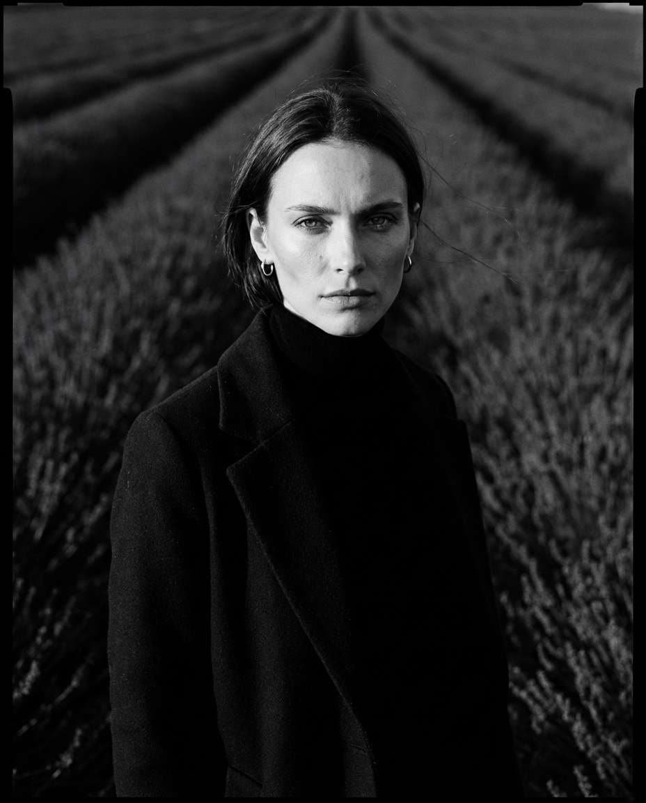 AI-generated Black-and-White Lavender Portrait made with Nano Banana Pro
