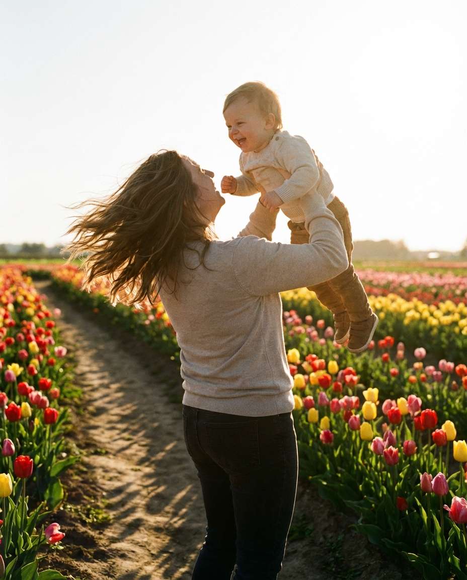 AI-generated Baby Stroll in a Tulip Field made with Nano Banana Pro