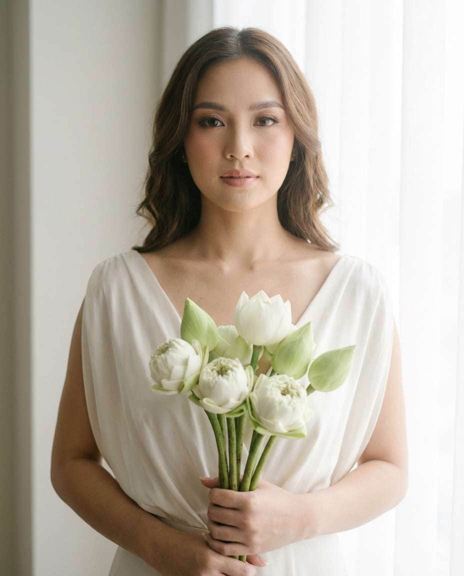 AI-generated Soft Glam Lotus Bride made with Nano Banana Pro