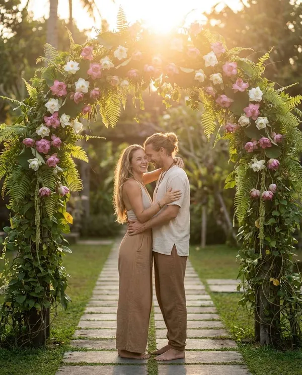 AI-generated Couple Under a Lotus Arch made with Nano Banana Pro