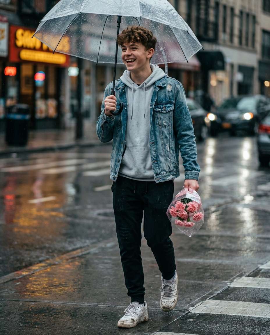 AI-generated Rainy Day Umbrella Portrait made with Nano Banana Pro