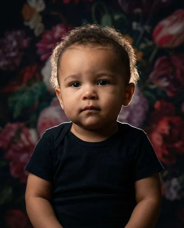 AI-generated Black Floral Studio Portrait made with Nano Banana Pro