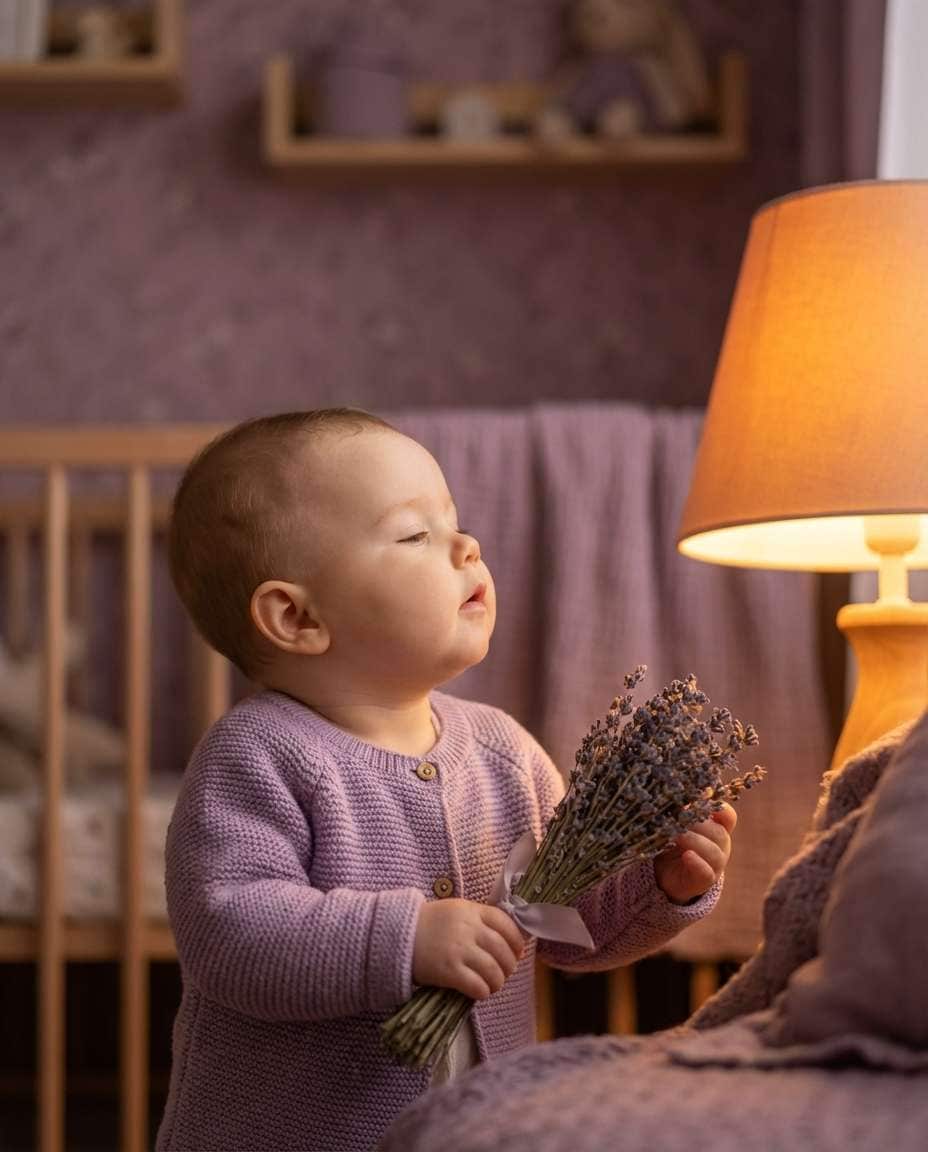 AI-generated Lavender Nursery Baby Portrait made with Nano Banana Pro