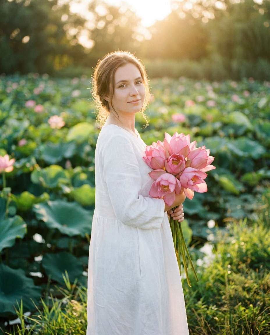 AI-generated Golden Hour Lotus Portrait made with Nano Banana Pro