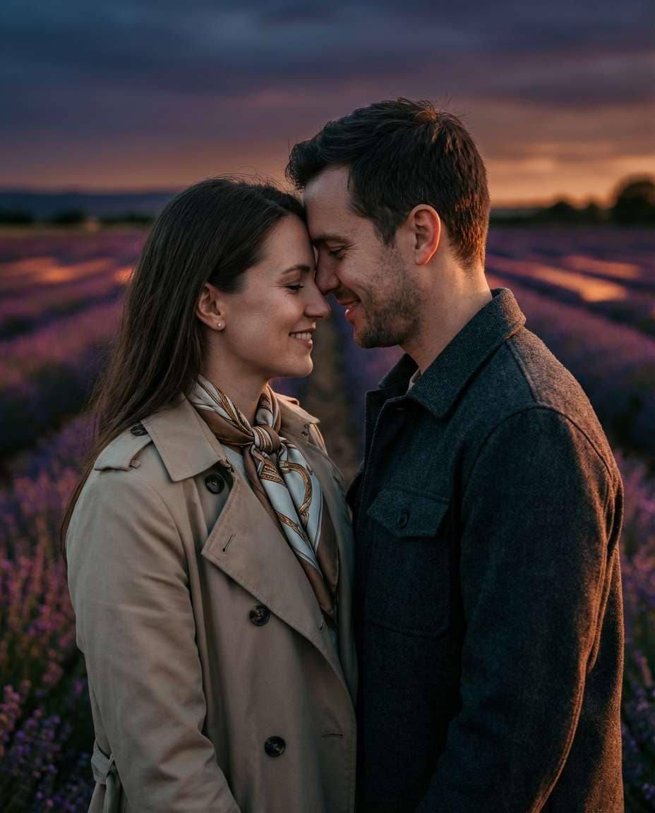 AI-generated Lavender Field Dusk Couple made with Nano Banana Pro